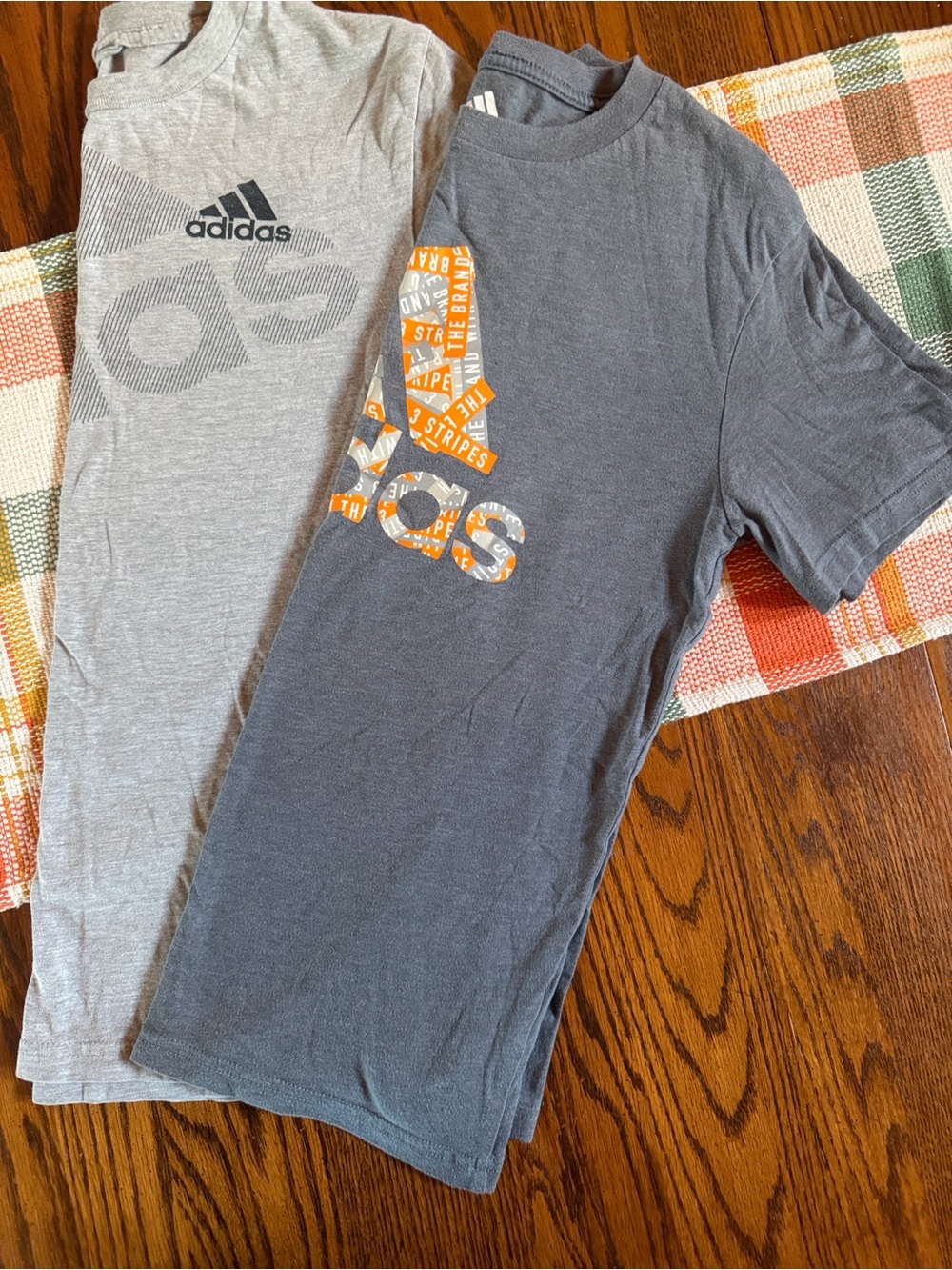adidas Boys Grey and Dark Grey Short-Sleeve Logo Tees with Orange Accent